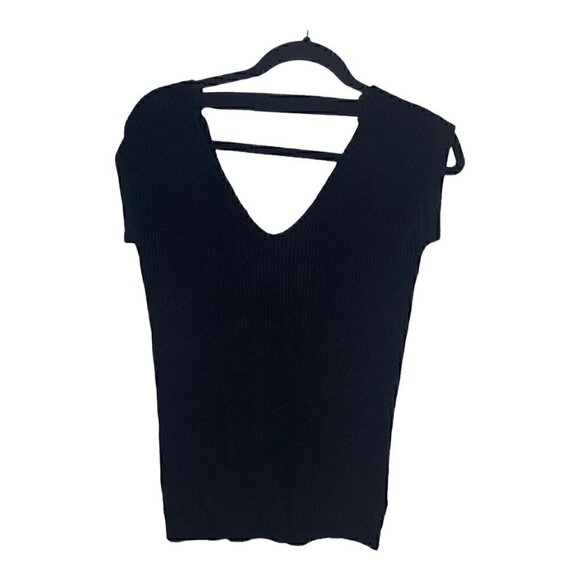 Club Monaco Blouse Size XS Women's Silk Blend Cap Sleeve Ribbed Black Blouse - Picture 1 of 5